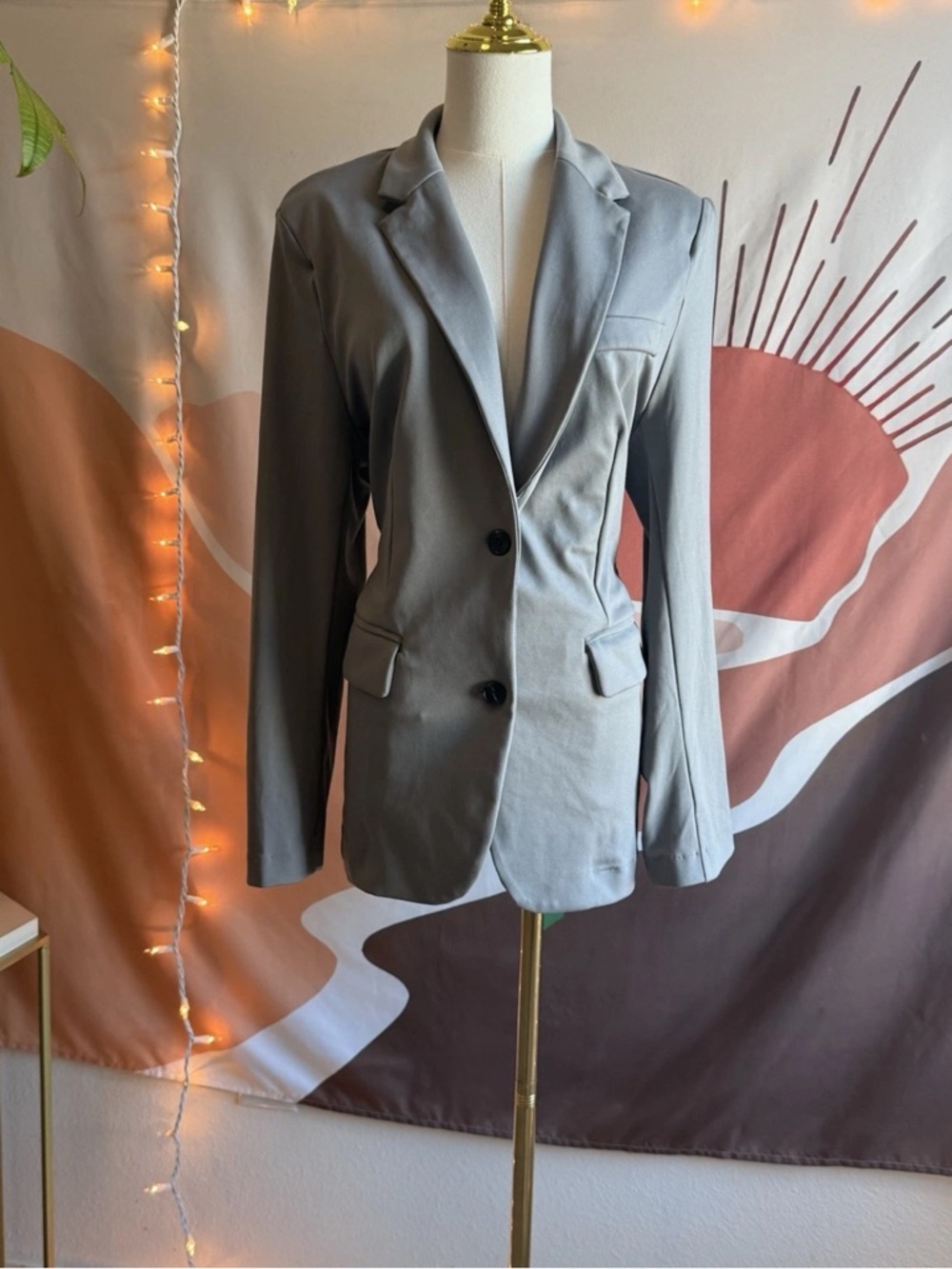 NWT Halara Long Sleeve Decorative Button Slim Work Blazer Gray Size M